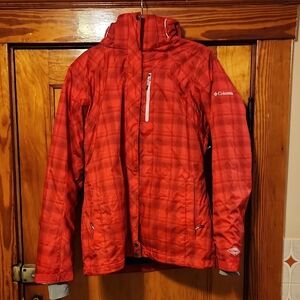 Columbia Whirlibird Interchange Vibrant Red Checkered Ski Shell Large